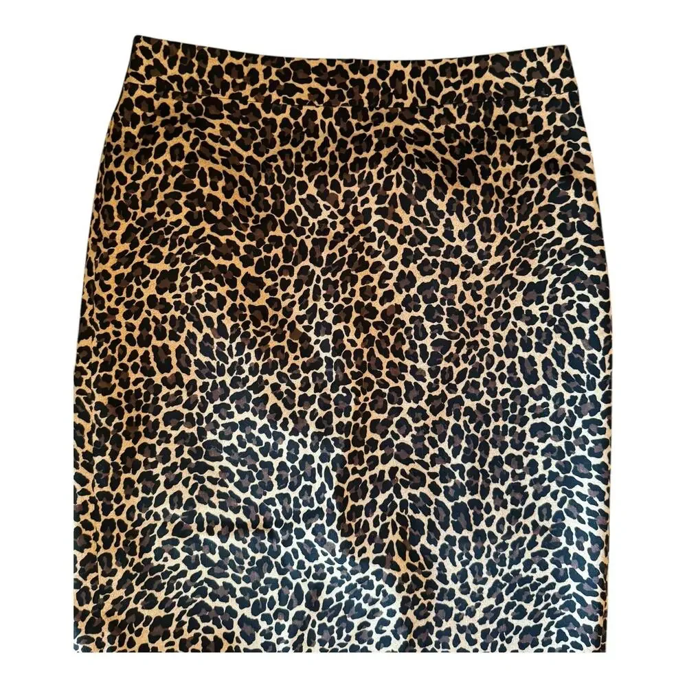 J.Crew No. 2 Pencil Skirt in Leopard Bi-Stretch Cotton Brown Black size 4